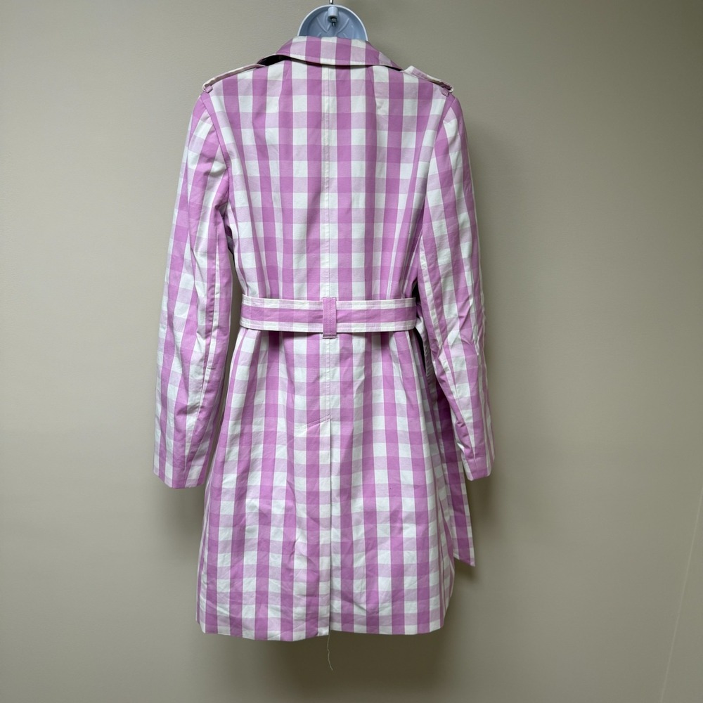 J.Crew Icon Trench Coat Womens 4 Lilac White Gingham Plaid Flirty Cute Party - Picture 8 of 16